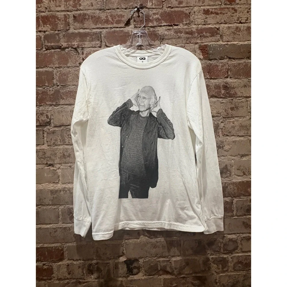 GQ Larry David Graphic Long Sleeve T-Shirt White Small - Picture 2 of 5